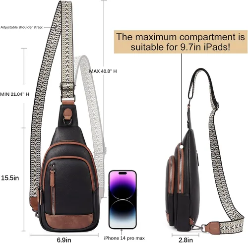 Vista 3 de Bolsos cruzados CLUCI para mujer y hombre, bolso bandolera de cuero, mochila de cuerpo cruzado para mujer, regalos para mujeres, cumpleaños, único