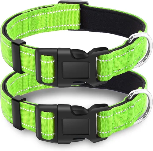 Vista 9 de Paquete de 2 collares reflectantes para perro con hebilla de bloqueo de seguridad, ajustable, suave, transpirable, cómodo, de nailon para perros
