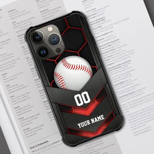 Vista 5 de DJSOK Compatible con iPhone personalizado de béisbol deportivo, cubierta de teléfono personalizada con número de nombre para iPhone 17/16/15/14 Pro