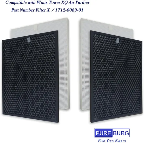 Vista 2 de PUREBURG Filtro de repuesto compatible con purificador de aire Winix XQ y XQ Pro Tower, filtro X, 2 HEPA H13 y 2 filtros de carbón activado