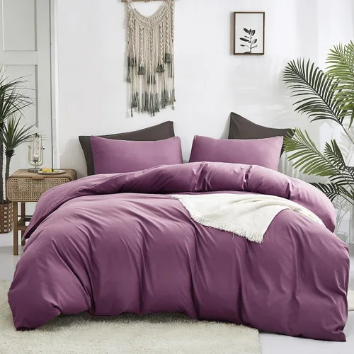Vista 26 de Luxlovery - Juego de edredón color rojo ladrillo tamaño individual, juego de ropa de cama de 3 piezas, color rojo oscuro, suave, transpirable