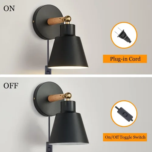 Vista 6 de ClanKin Juego de 2 apliques de pared enchufables, lámpara de pared para dormitorio industrial, lámpara de pared para baño, pasillo, sala de estar