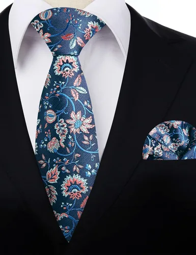 Vista 42 de Alizeal Mens 3.15inches Leaf Flower Pattern Tie with Floral Pocket Square Set