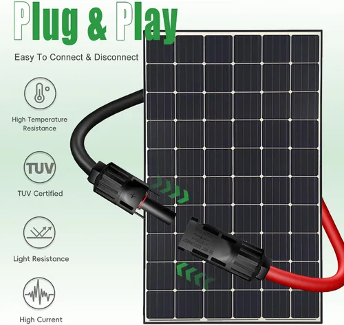 Vista 2 de Cable de extensión solar de doble cable de 6 pies – Conector de panel solar de 10 AWG (6 mm²), con conectores solares IP67 macho/hembra