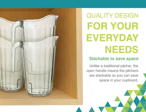 Vista 7 de Arrow - Jarra de plástico transparente, 60 onzas, diseño apilable que ahorra espacio, apta para lavavajillas, ideal para agua, cerveza y jugo, sin