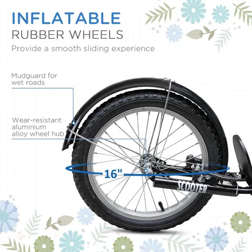Vista 6 de Aosom Youth Scooter Kick Scooter 16" Inflatable Rubber Tires Basket Azul