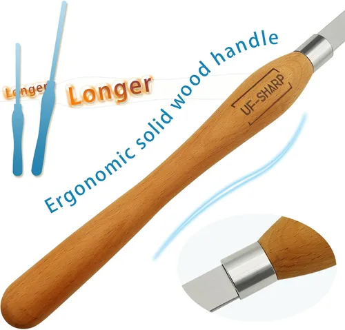 Vista 5 de Cincel sesgado de 1 pulgada, herramientas de torneado de madera de acero de alta velocidad M2 Cryo con mango de madera de haya