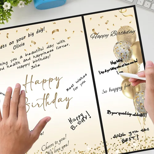 Vista 4 de DARUNAXY Decoraciones de Fiesta de Cumpleaños Negro Dorado, Libro de Visitas Alternativo Jumbo Feliz Cumpleaños para Hombres Mujeres Brindis por 30