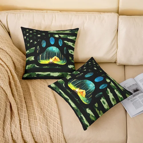 Vista 2 de Erosebridal American Flag Cushion Cases 16x16 Inch Set of 2 Army Green Camo Throw Pillow Covers Bear Claw Hunting Theme Pillow Covers Camoflage