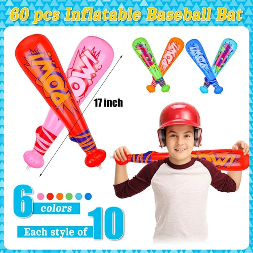 Vista 2 de 60 bolsas inflables de 17 pulgadas para regalo de béisbol, bate de béisbol, regalos de PVC, para fiesta de béisbol, regalos de fiesta para niños