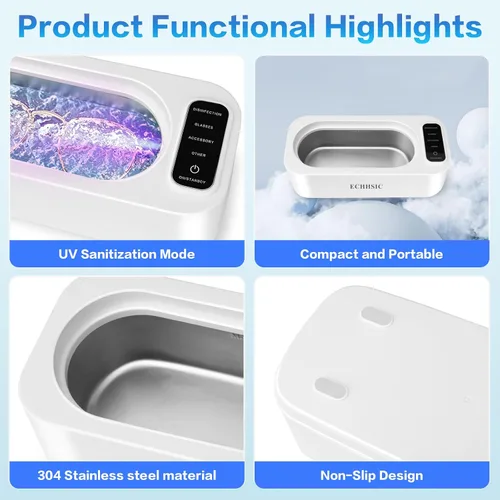 Vista 5 de Limpiador ultrasónico de joyería 47kHz Máquina de limpieza ultrasónica adecuada para anillos de joyería, gafas, dentaduras postizas, correas