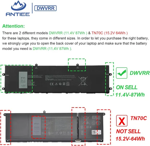 Vista 3 de DWVRR 87Wh - Batería de repuesto para laptop Dell Alienware x15 R1 R2 X17 R1 R2 Inspiron 16 7620 2 en 1, Alienware X15 R1 NAWX15R101 X17 RTX 3080
