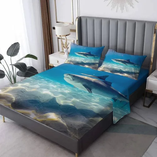 Vista 10 de Dolphin Sheets - Juego de sábanas de tamaño individual, sábanas de microfibra suave con bolsillo profundo, sábanas y fundas de almohada estampadas