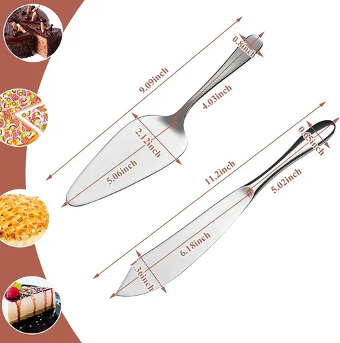 Vista 2 de Juego de corte de pasteles para boda, juego de cuchillos y servidores grabados personalizados, diseño clásico de acero inoxidable 18/10 para tartas