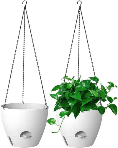 Vista 10 de Paquete de 2 macetas colgantes, macetas colgantes de riego automático de 10 pulgadas para plantas de interior y exterior, cesta colgante para negro