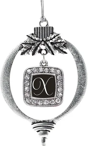 Vista 184 de Inspired Silver - Adorno con dije de reina de rodillo - Adornos navideños cuadrados de plata con joyas de circonita cúbica
