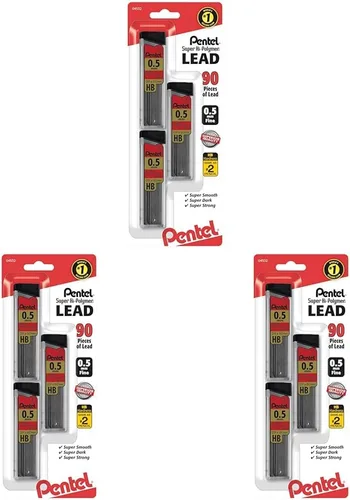Vista 8 de Pentel Super Hi-Polymer - Recambios de 0.020 in de grosor, HB, 180 piezas de plomo (C25BPHB6), (paquete de 2)