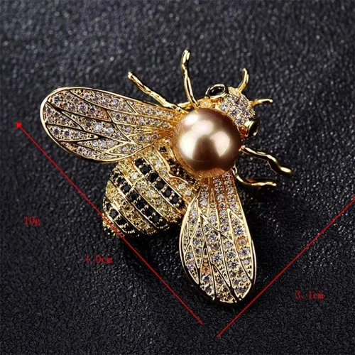 Vista 6 de HSQYJ - Broche de abeja con diseño de cristal, broche de animal de moda, perla, color dorado.