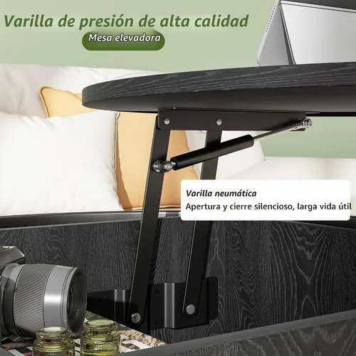 Vista 4 de HOJINLINERO Mesa de centro redonda elevable, con compartimento oculto de almacenamiento, decoración de mesa de centro de madera de granja