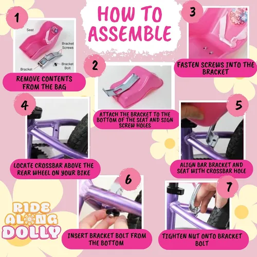 Vista 3 de Ride Along Dolly Asiento de bicicleta y casco para muñecas de 18 pulgadas (rosa) - Accesorio de accesorio para bicicleta de muñeca con calcomanías