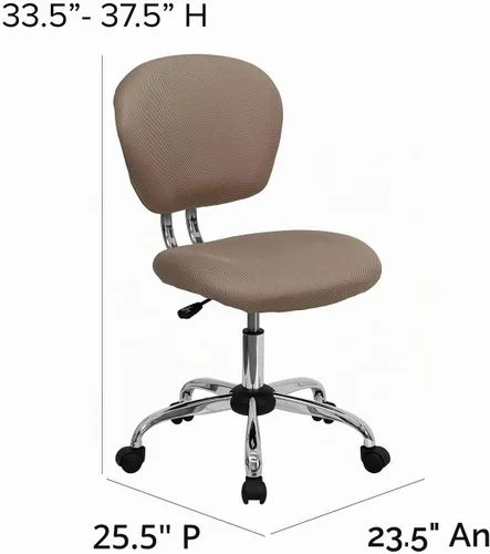 Vista 3 de Silla de trabajo de malla con respaldar medio Flash Furniture con brazos y base, Metal, Marrón café