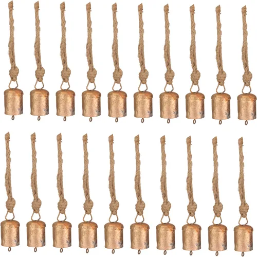 Vista 16 de Juego de 10 cascabeles y campanas de vaca doradas rústicas para manualidades, juego de cencerros pequeños vintage de 3.15 pulgadas con cuerda de Oro