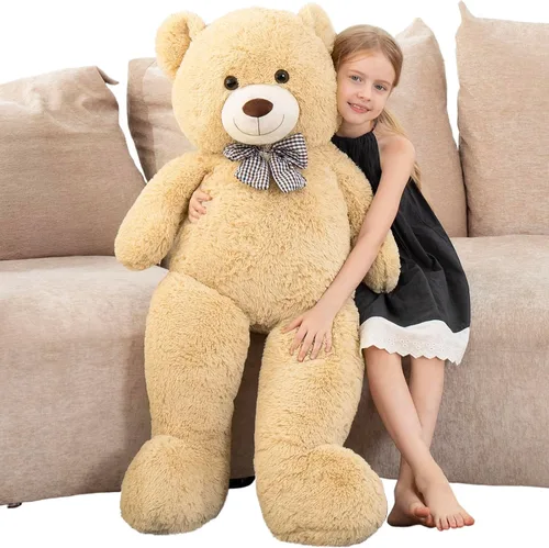 Vista 18 de MorisMos Oso de peluche gigante con corbata de 4 pies, 47 pulgadas, oso de peluche grande clásico, regalo para novia novio en cumpleaños, azul