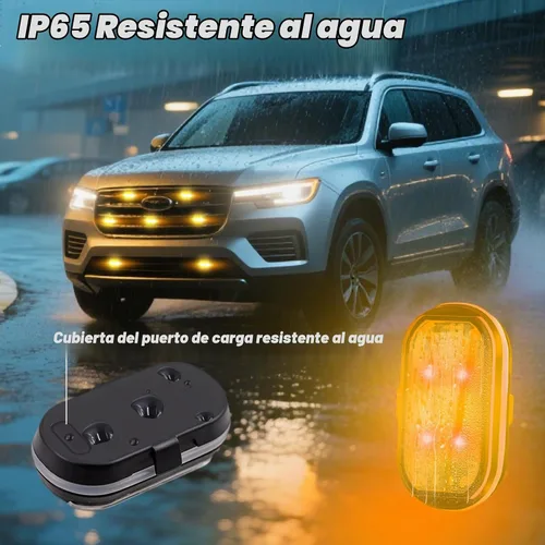 Vista 5 de 8 luces estroboscópicas LED inalámbricas para automóvil, luz intermitente recargable USB tipo C, luces estroboscópicas de control remoto