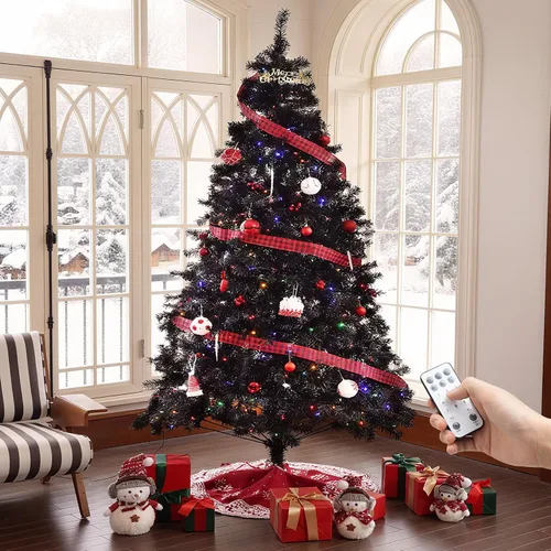 Vista 3 de Árbol de Navidad preiluminado de 7.5 pies, color negro, 1500 puntas