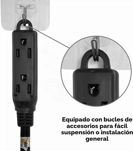 Vista 3 de Cable de extensión de enchufe plano de 3 tomas, certificado UL, cable de extensión para interiores de 16 calibre 1 pie negro de 3 puntas, tira