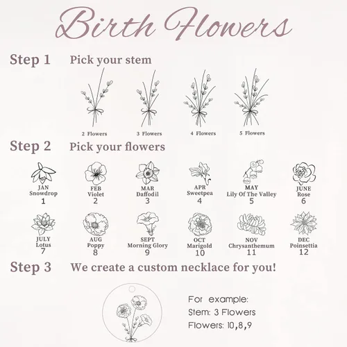 Vista 3 de Anavia -Build Your Own Bouquet- Birthmonth Flowers Necklace, Personalized Engraved Floral Coin Necklace, Customized Birthday Gifts Love Jewelry for