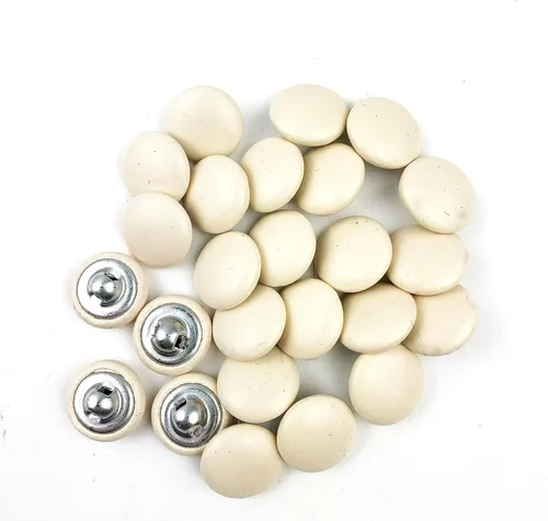 Vista 6 de Heyiwell 30 botones redondos cubiertos de cuero con vástago de metal, para vestidos de novia, camisas, vestidos, manualidades de costura (beige, mm)