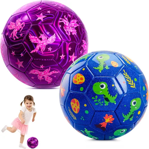 Vista 10 de INPODAK Balón de fútbol tamaño 3 tamaño 2 para niños pequeños 1-3 3-8, 1 o 2 unidades de dibujos animados de dinosaurio pequeño unicornio pelota
