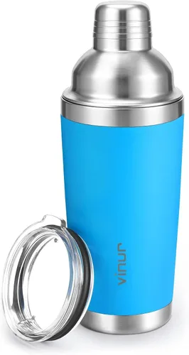 Vista 13 de VINUR Coctelera aislada, coctelera de Martini aislada al vacío de acero inoxidable de 20 onzas con colador integrado y tapa jigger para camarero