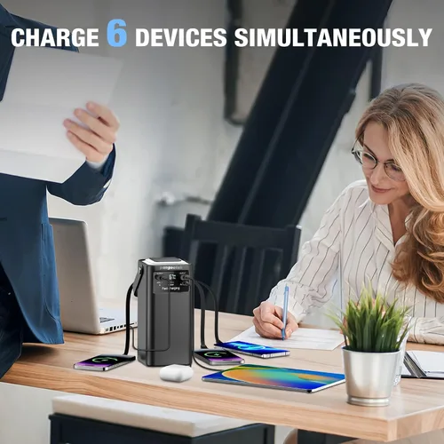 Vista 4 de Estación de Energía Portátil 99Wh 27000mAh Cargador Portátil Banco de Energía con Luz de Camping 22.5W Carga Rápida QC 3.0 PD Cables Integrados