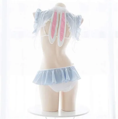 Vista 4 de Linda ropa interior sexy con orejas de conejo de Alice, bikini para uniforme de sirvienta, conjunto de lencería, disfraz de cosplay para mujer