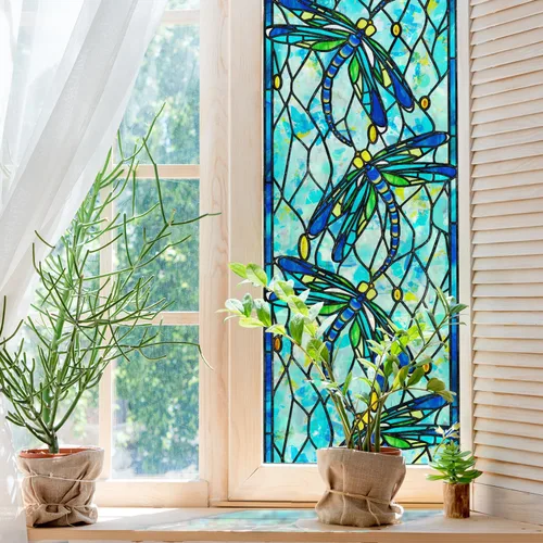 Vista 4 de funlife Película original de imitación dibujada a mano para ventana, adhesivo estático de doble cara, adecuada para entrada, decoración de puertas