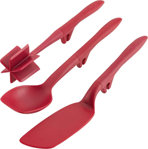 Vista 14 de Rachael Ray Herramientas y gadgets Lazy Crush & Chop, Flexi Turner y Scraping Spoon Set / Utensilios de cocina - 3 piezas, rojo burdeos