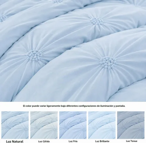 Vista 9 de Swift Home, juego de edredón tamaño individual y individual XL, azul bebé, juego de ropa de cama con pinzas florales 3D arrugadas - 2 piezas de ropa