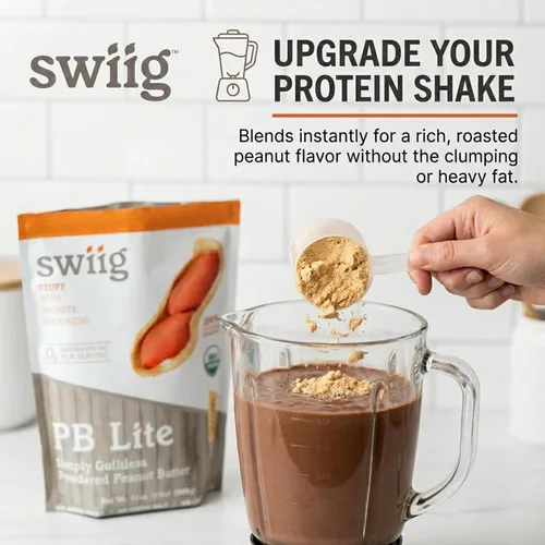 Vista 5 de swiig PB Lite 2lb – Bajo en calorías, 0.18 oz de proteína, sin azúcar añadido – Mezcla en batidos de proteínas y batidos – Bajo en carbohidratos