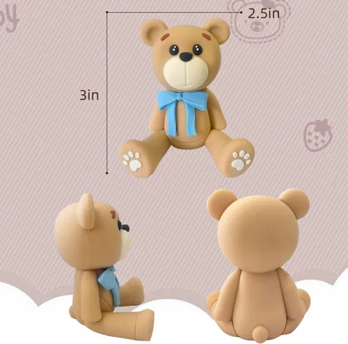 Vista 2 de Decoración 3D para tartas de oso para decoración de tartas de oso para niños y niñas, baby shower, suministros de fiesta de cumpleaños (azul)