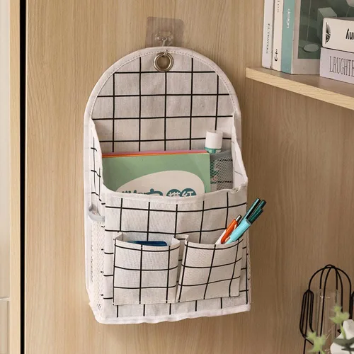 Vista 5 de Casa Bolsa colgante multifuncional Colgador de tela para dormitorio universitario Organizador Misceláneo Bolsa colgante de pared para baño Bolsa