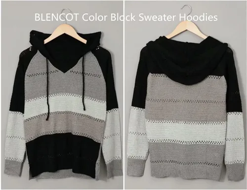 Vista 4 de BLENCOT - Suéter con capucha y cordón para mujer, ligero, sin botones, sudadera con bloque