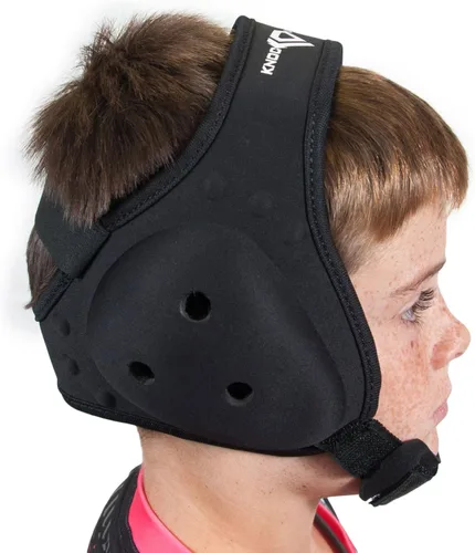 Vista 2 de KO Sports Gear Casco de lucha juvenil con correas de velcro ajustables, protector de barbilla acolchado, múltiples agujeros para las orejas