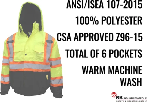 Vista 4 de New York Hi-Viz Workwear WJX70 - Chaqueta de seguridad para hombre, ANSI Clase 3, alta visibilidad, patrón en X, impermeable