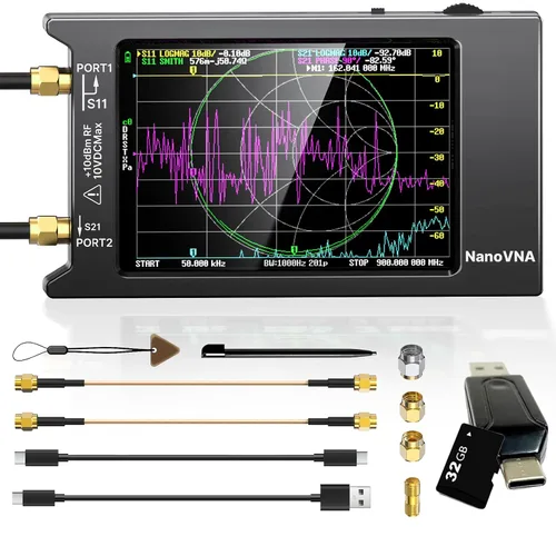 Vista 10 de AURSINC Analizador de red vectorial NanoVNA H4, Lastest V4.4 9kHz-1.5GHz 4 pulgadas, analizador de antena de 4 pulgadas, con bolsa de almacenamiento