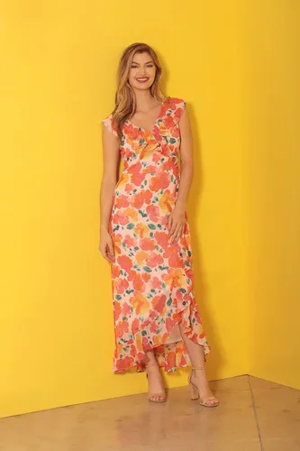 Vista 3 de London Times Vestido largo de gasa con volantes de imitación para mujer, invitada de boda