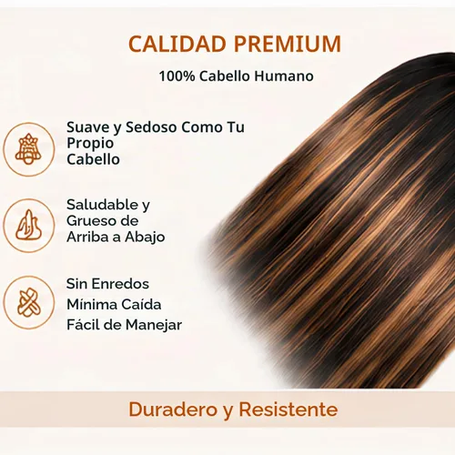 Vista 5 de Cypha Peluca de cabello humano lacio con encaje frontal 1B/27, 13 x 6 HD, cabello humano prearrancado, densidad del 180%, con reflejos de encaje