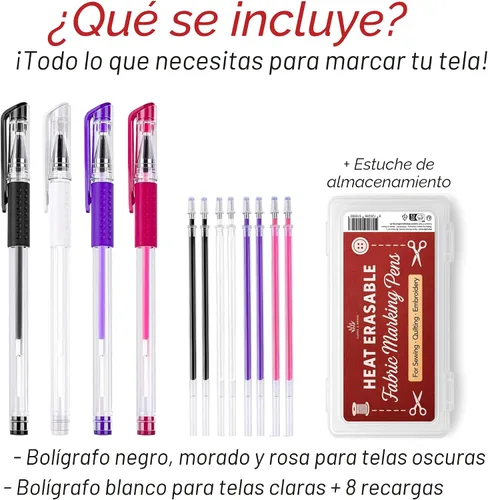Vista 5 de Lange & König Bolígrafos de Marcado de Tela Borrables con Calor para Costura - 4 Bolígrafos + 8 Repuestos - Suministros de Costura Suministros