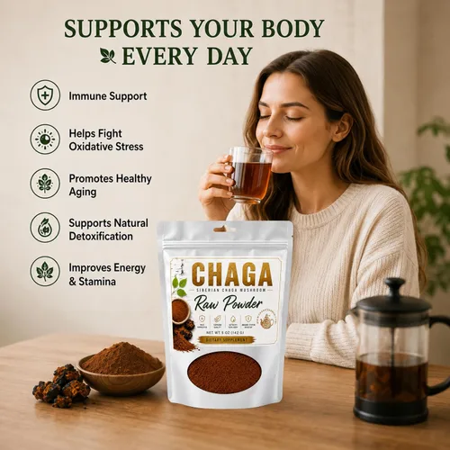 Vista 4 de Polvo crudo de hongos chaga siberianos cosechado silvestre totalmente natural, 5 onzas (5.01 oz.)